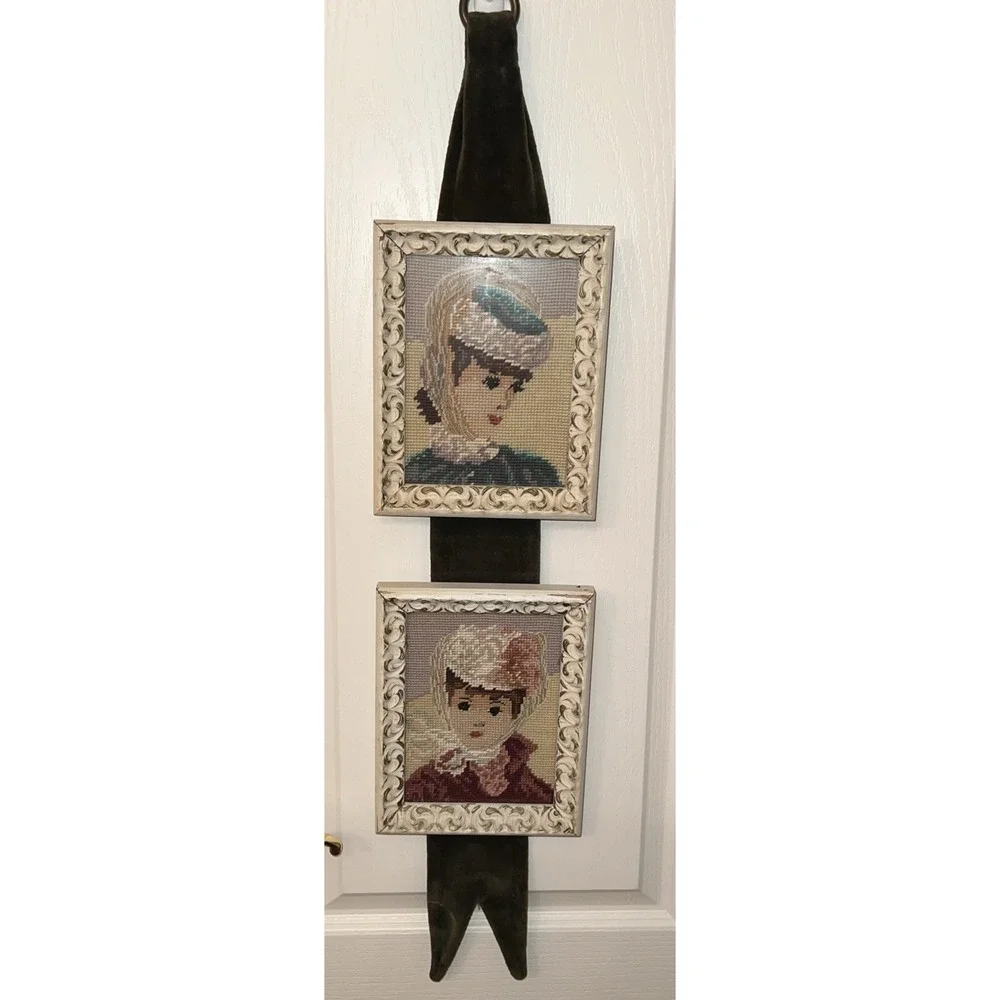 VTG 1957 Ladies Needlepoint Portraits 9.5